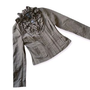 Elegant Olive Green Ruffled Blazer XS